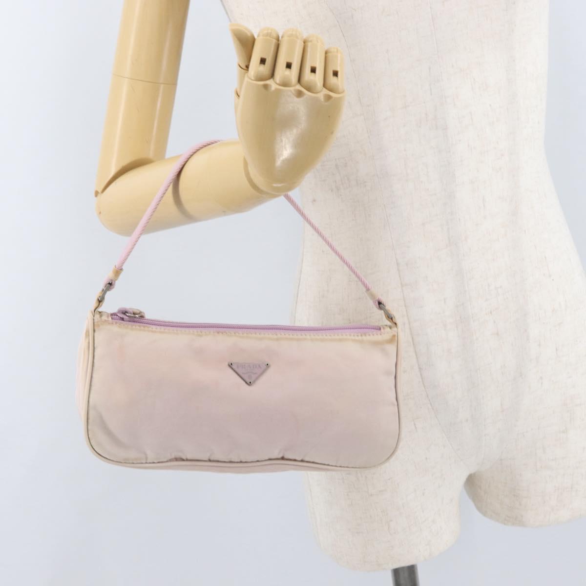 PRADA Accessory Pouch Nylon Pink Silver Auth AMZ342