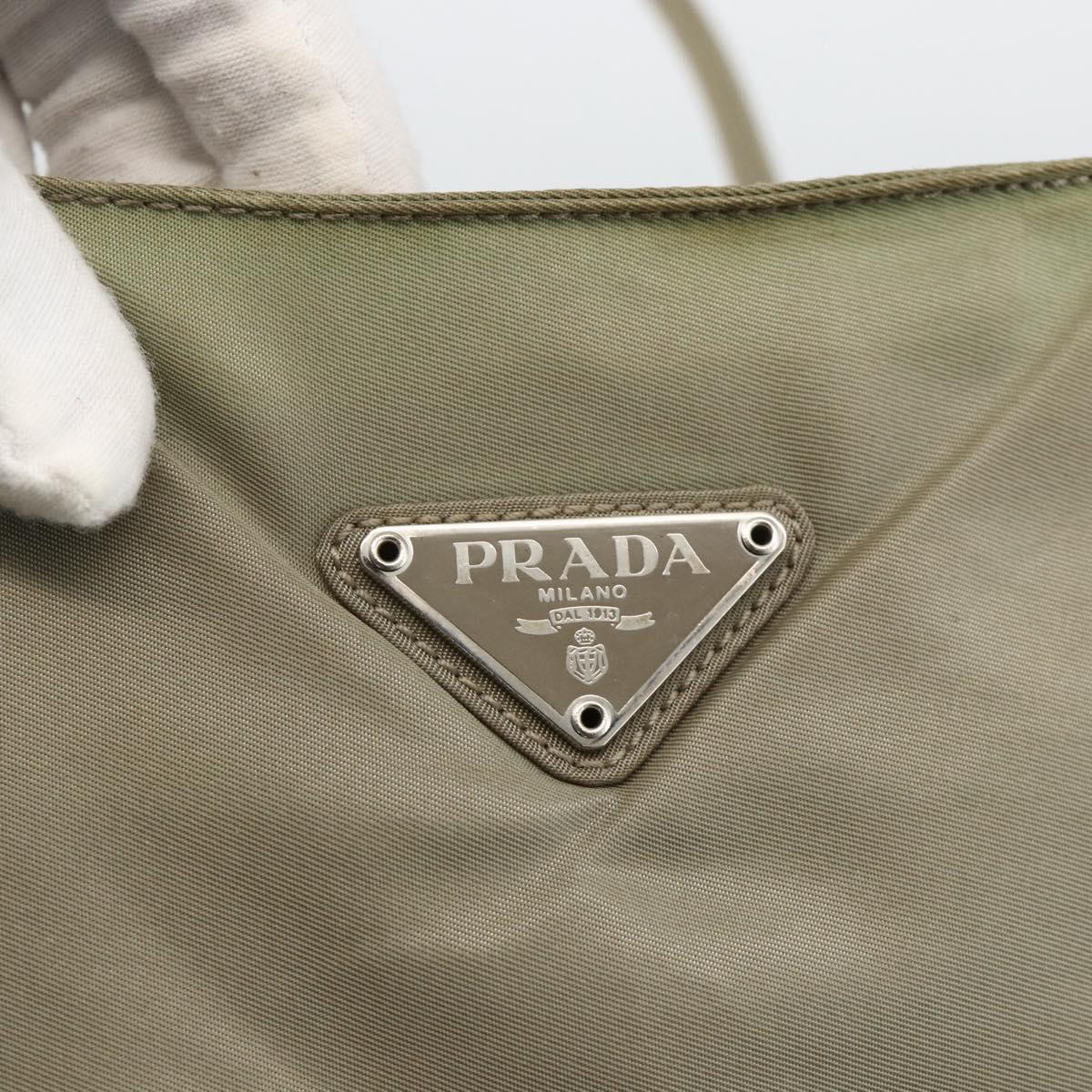 PRADA Hand Bag Nylon Beige Silver Auth AMZ343