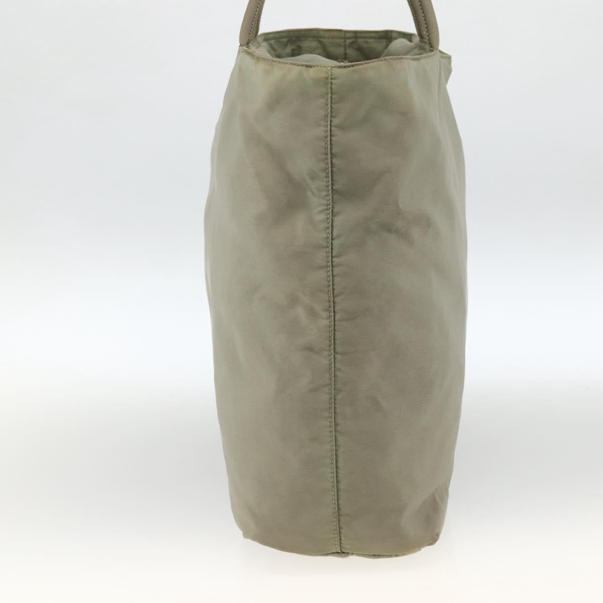 PRADA Hand Bag Nylon Beige Silver Auth AMZ343