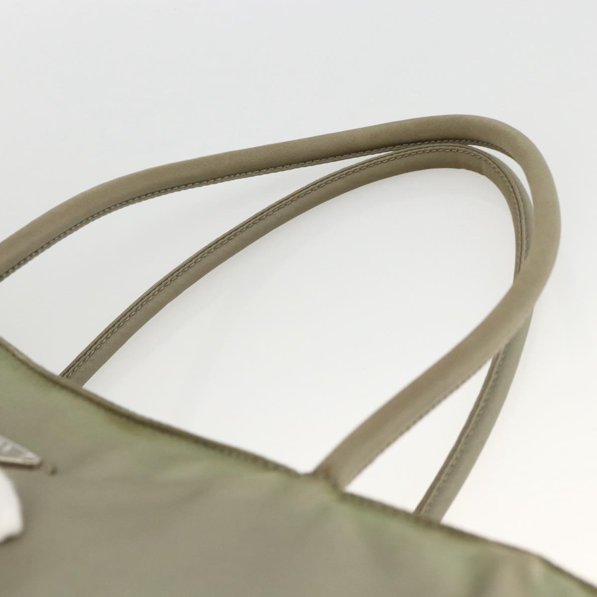 PRADA Hand Bag Nylon Beige Silver Auth AMZ343
