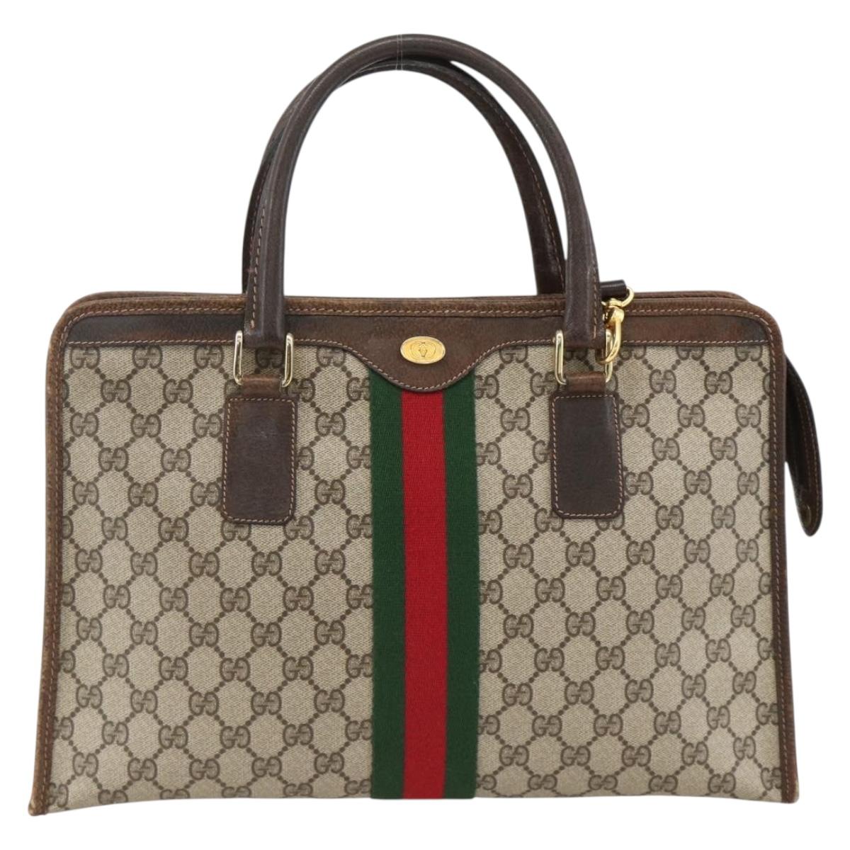 GUCCI GG Supreme Web Sherry Line Hand Bag PVC Red Beige 010 378 Auth AMZ345