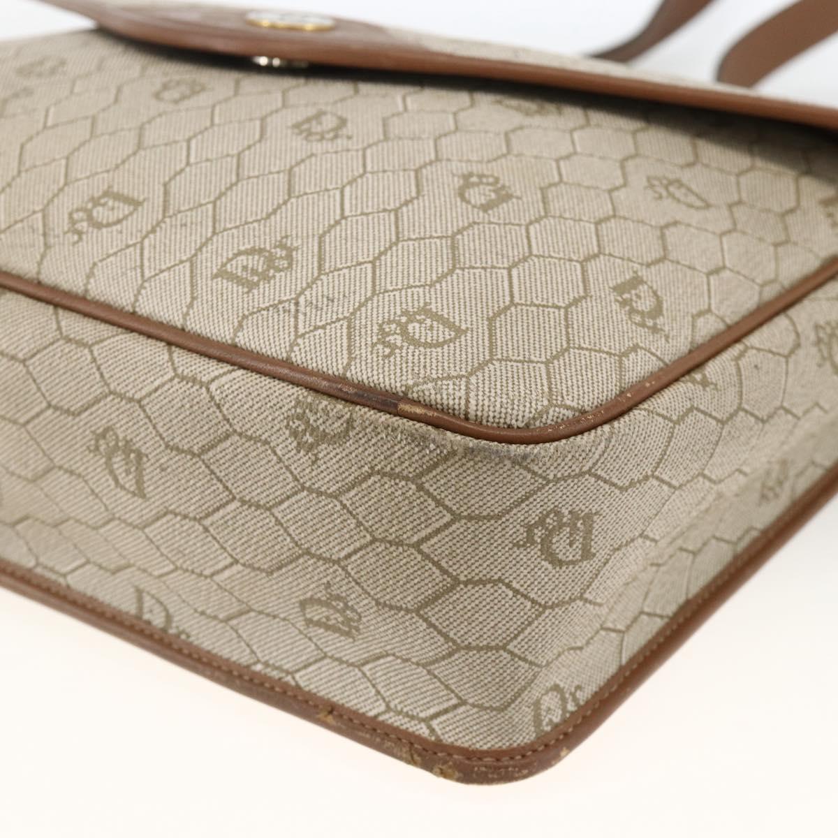 Christian Dior Honeycomb Canvas Shoulder Bag PVC Beige Gold Auth AMZ354
