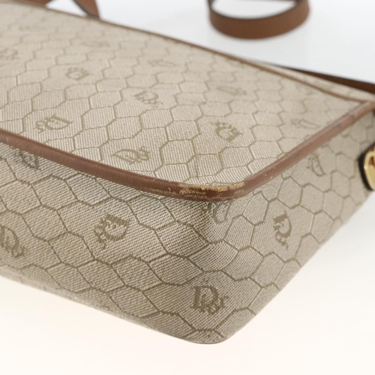Christian Dior Honeycomb Canvas Shoulder Bag PVC Beige Gold Auth AMZ354