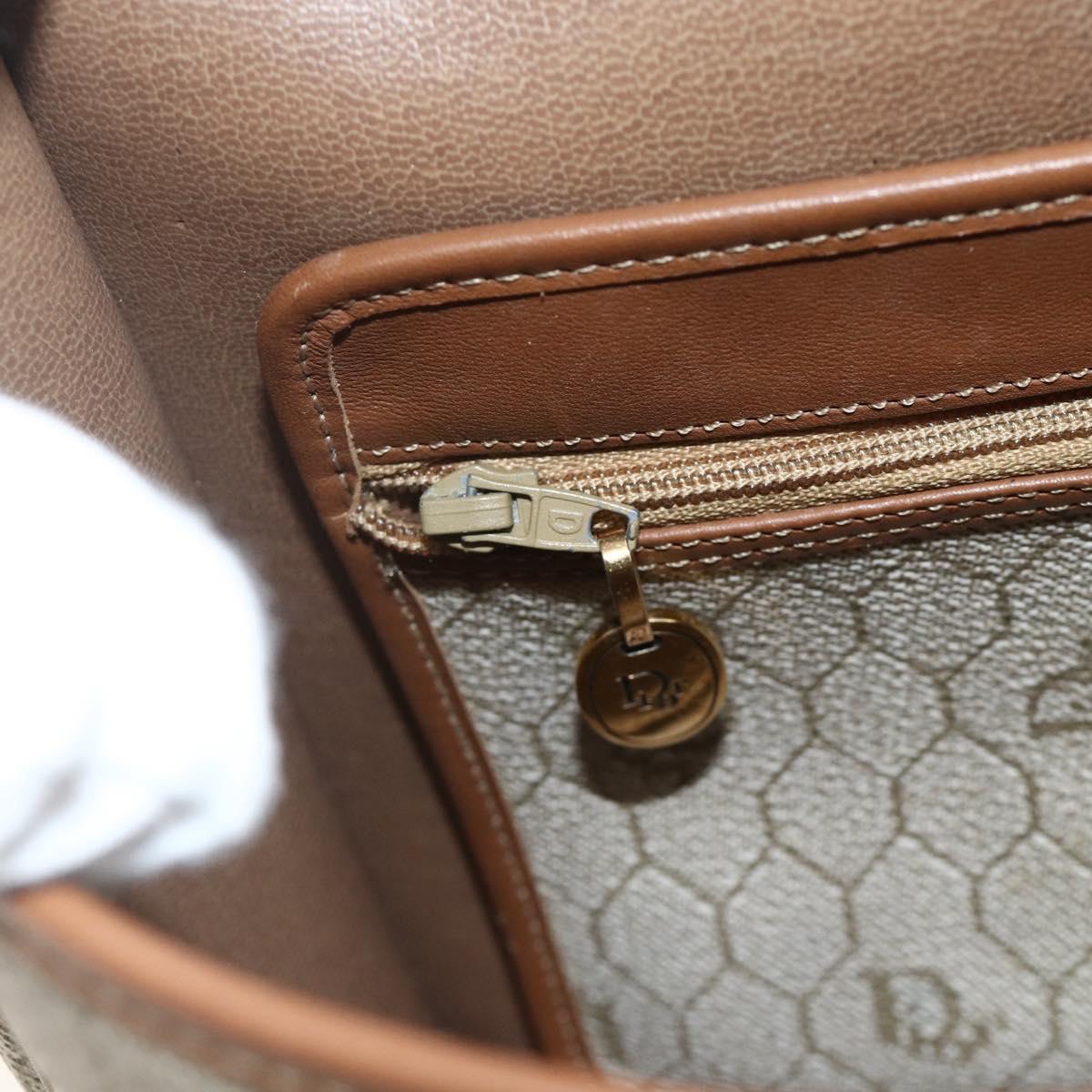 Christian Dior Honeycomb Canvas Shoulder Bag PVC Beige Gold Auth AMZ354