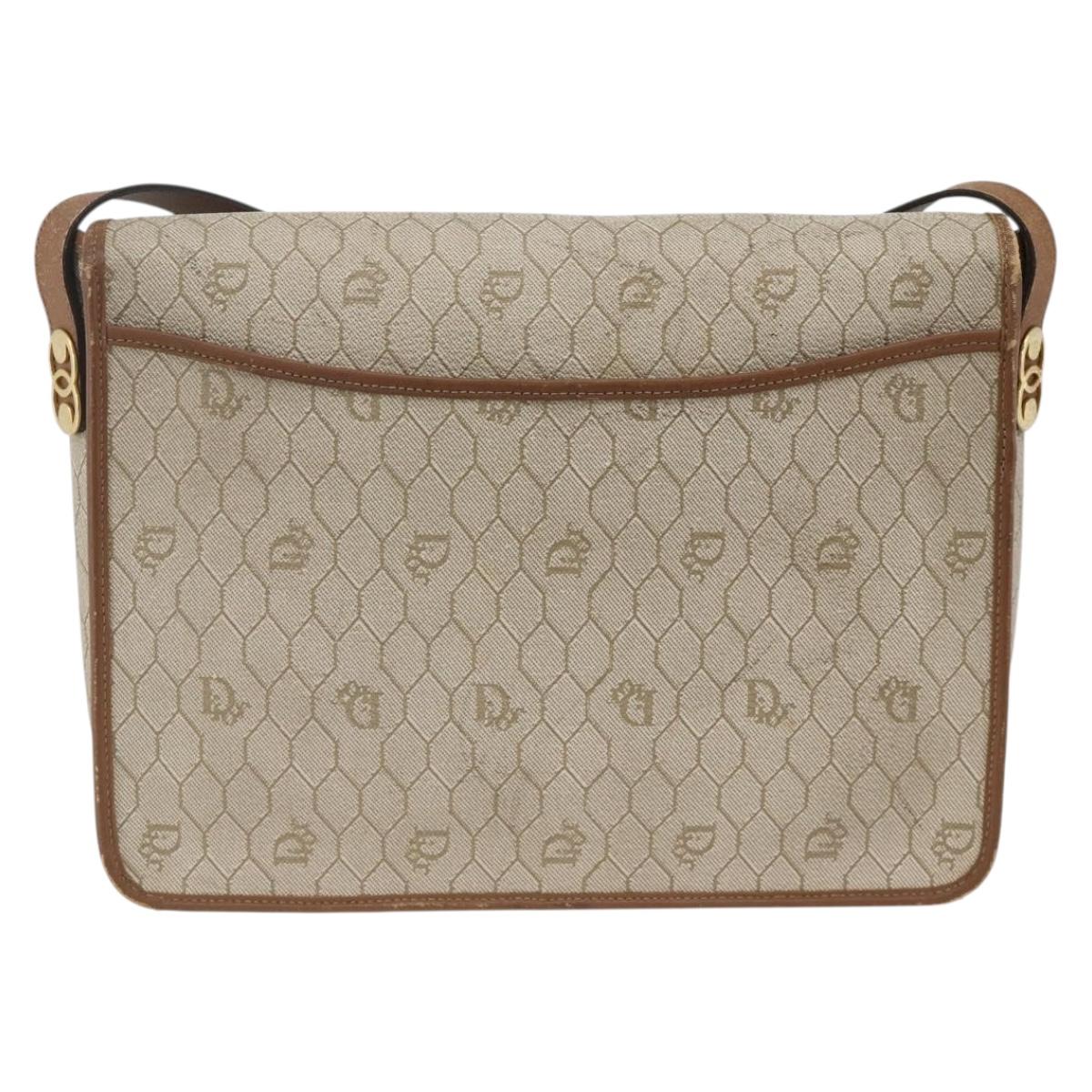 Christian Dior Honeycomb Canvas Shoulder Bag PVC Beige Gold Auth AMZ354