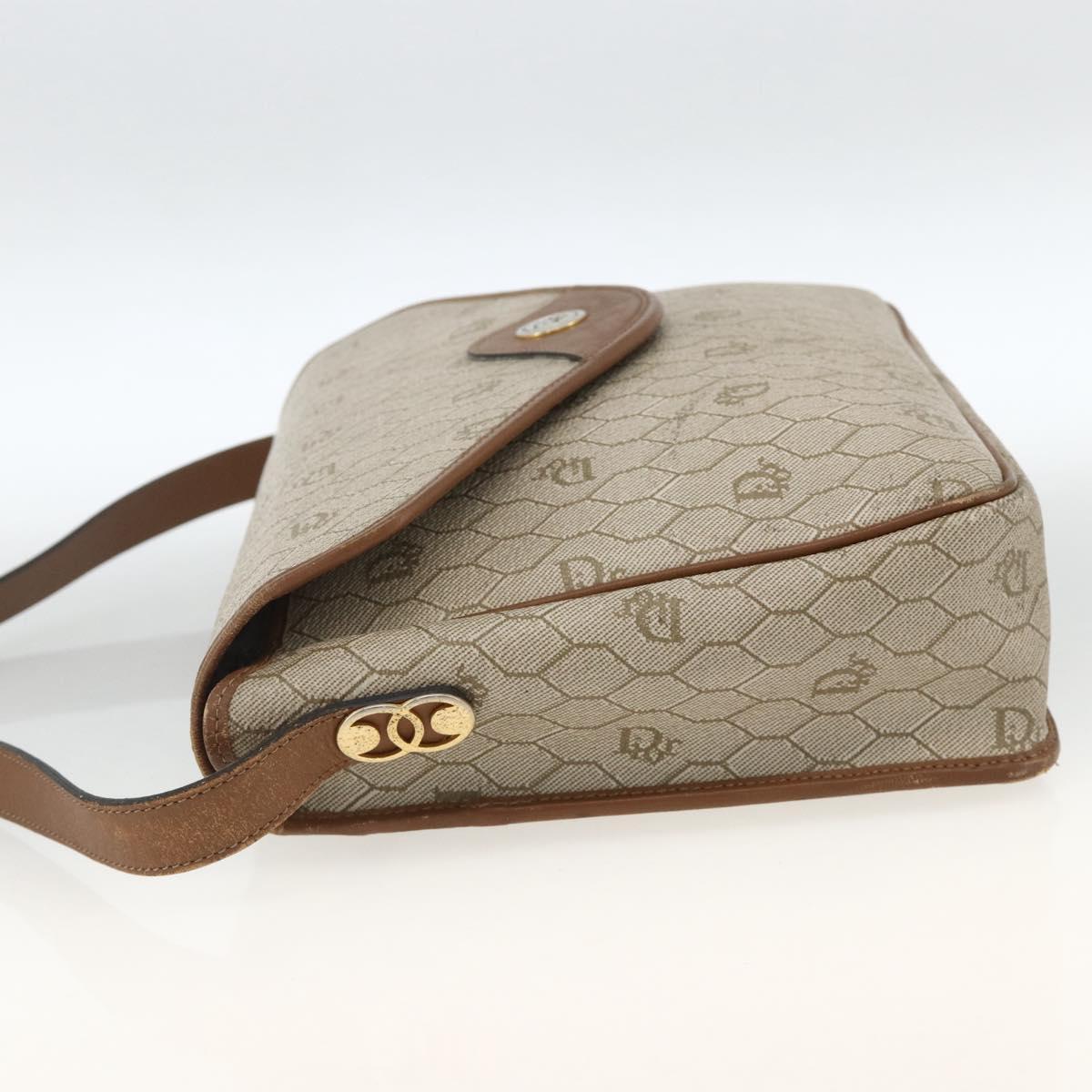 Christian Dior Honeycomb Canvas Shoulder Bag PVC Beige Gold Auth AMZ354