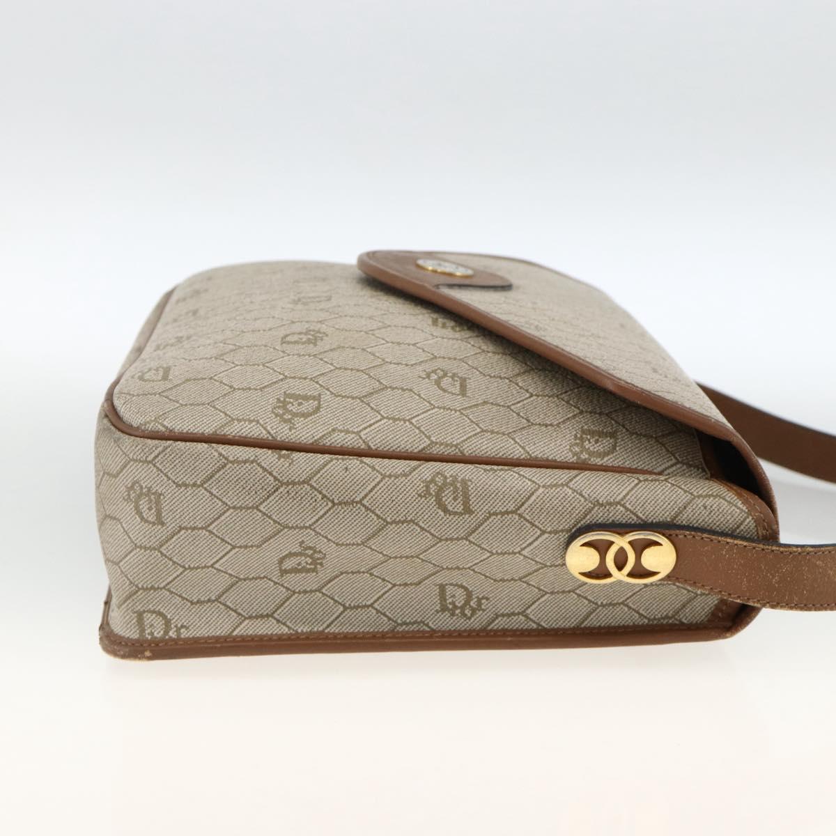 Christian Dior Honeycomb Canvas Shoulder Bag PVC Beige Gold Auth AMZ354