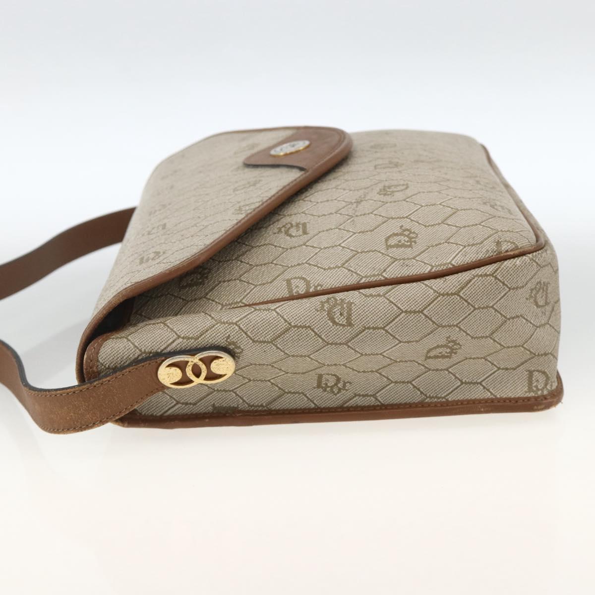 Christian Dior Honeycomb Canvas Shoulder Bag PVC Beige Gold Auth AMZ354