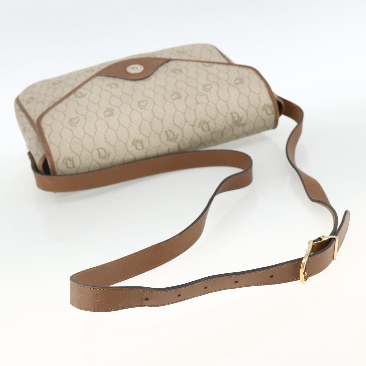 Christian Dior Honeycomb Canvas Shoulder Bag PVC Beige Gold Auth AMZ354