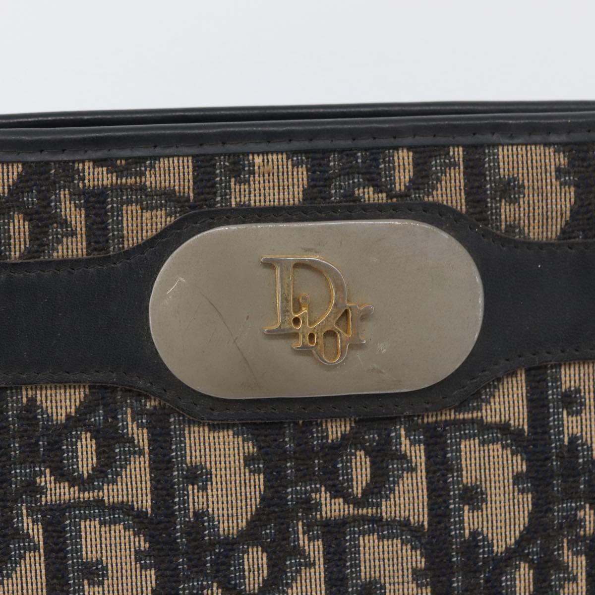 Christian Dior Trotter Canvas Shoulder Bag Navy Gold Auth AMZ357