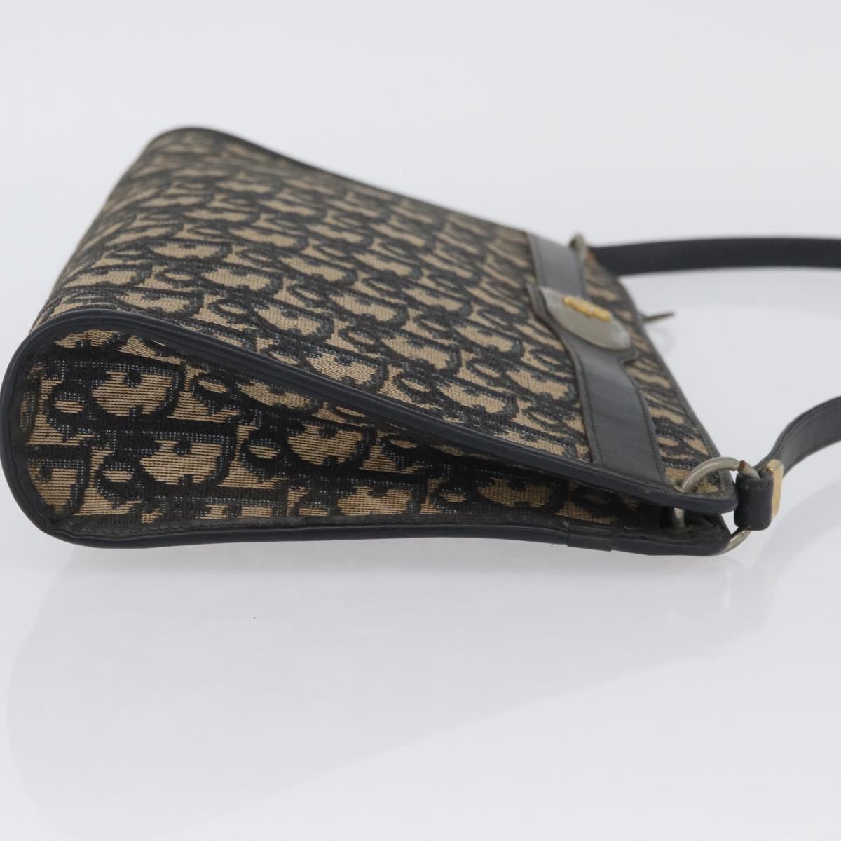 Christian Dior Trotter Canvas Shoulder Bag Navy Gold Auth AMZ357
