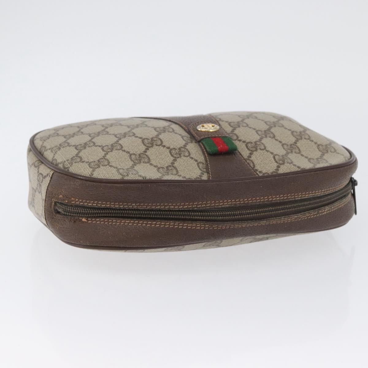 GUCCI GG Supreme Web Sherry Line Bag PVC Beige Gold 156 01 034 Auth AMZ358