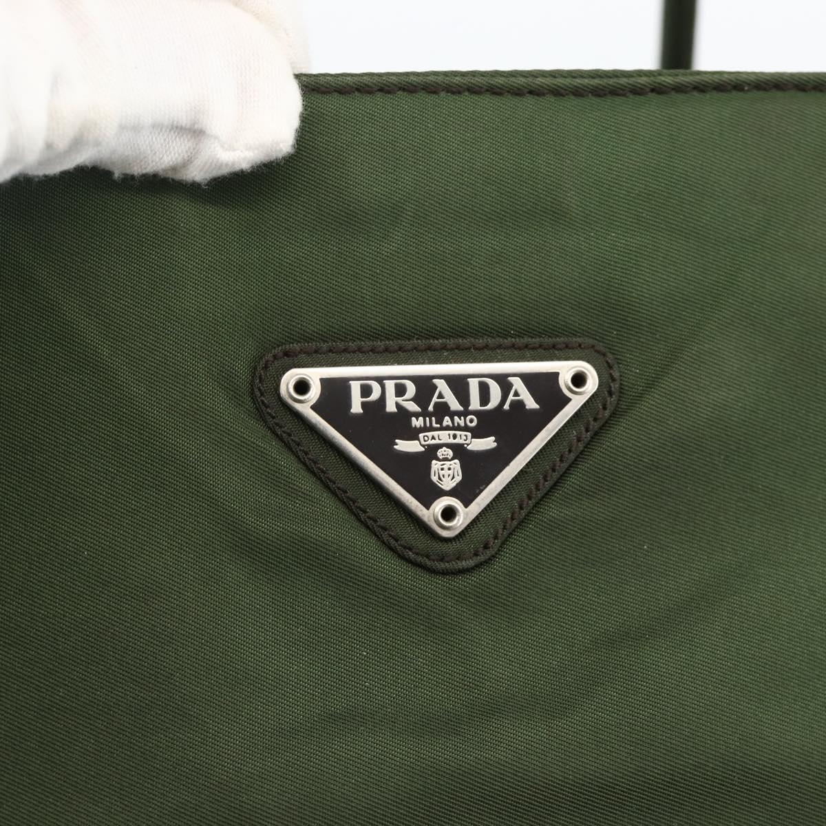 PRADA Hand Bag Nylon Khaki Silver Auth AMZ362