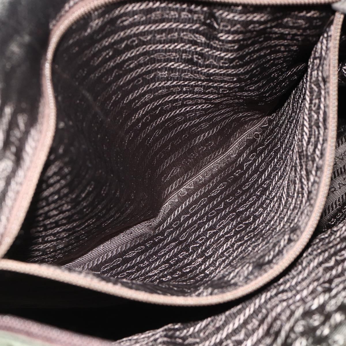 PRADA Hand Bag Nylon Khaki Silver Auth AMZ362