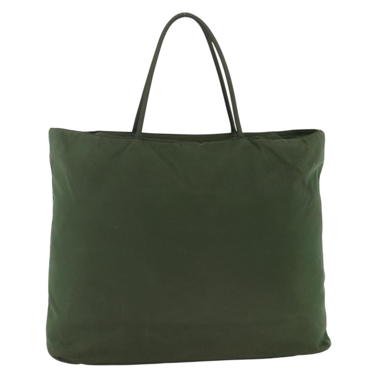 PRADA Hand Bag Nylon Khaki Silver Auth AMZ362