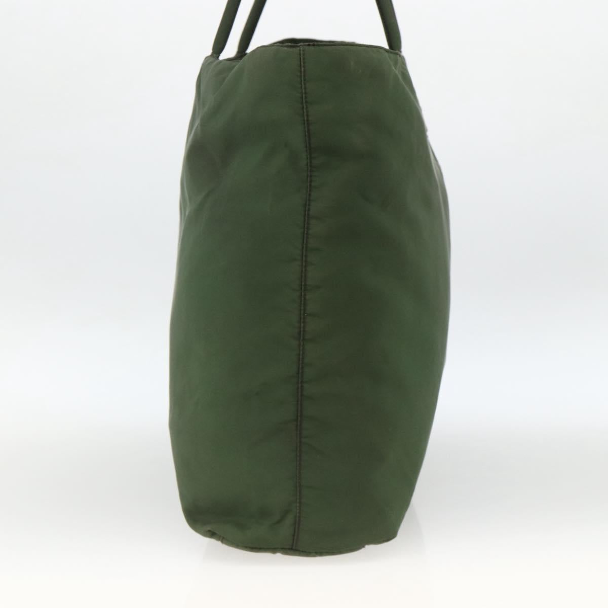 PRADA Hand Bag Nylon Khaki Silver Auth AMZ362