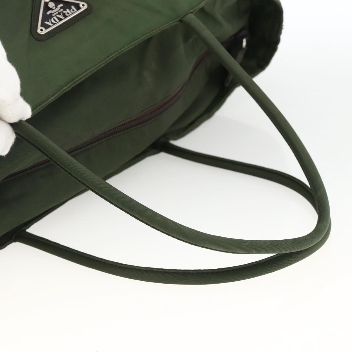 PRADA Hand Bag Nylon Khaki Silver Auth AMZ362
