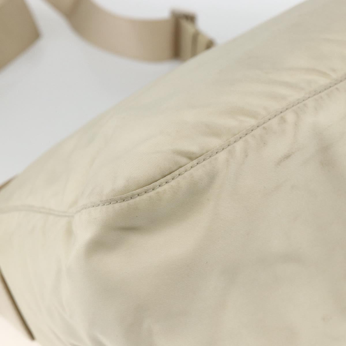 PRADA Shoulder Bag Nylon Beige Silver Auth AMZ363