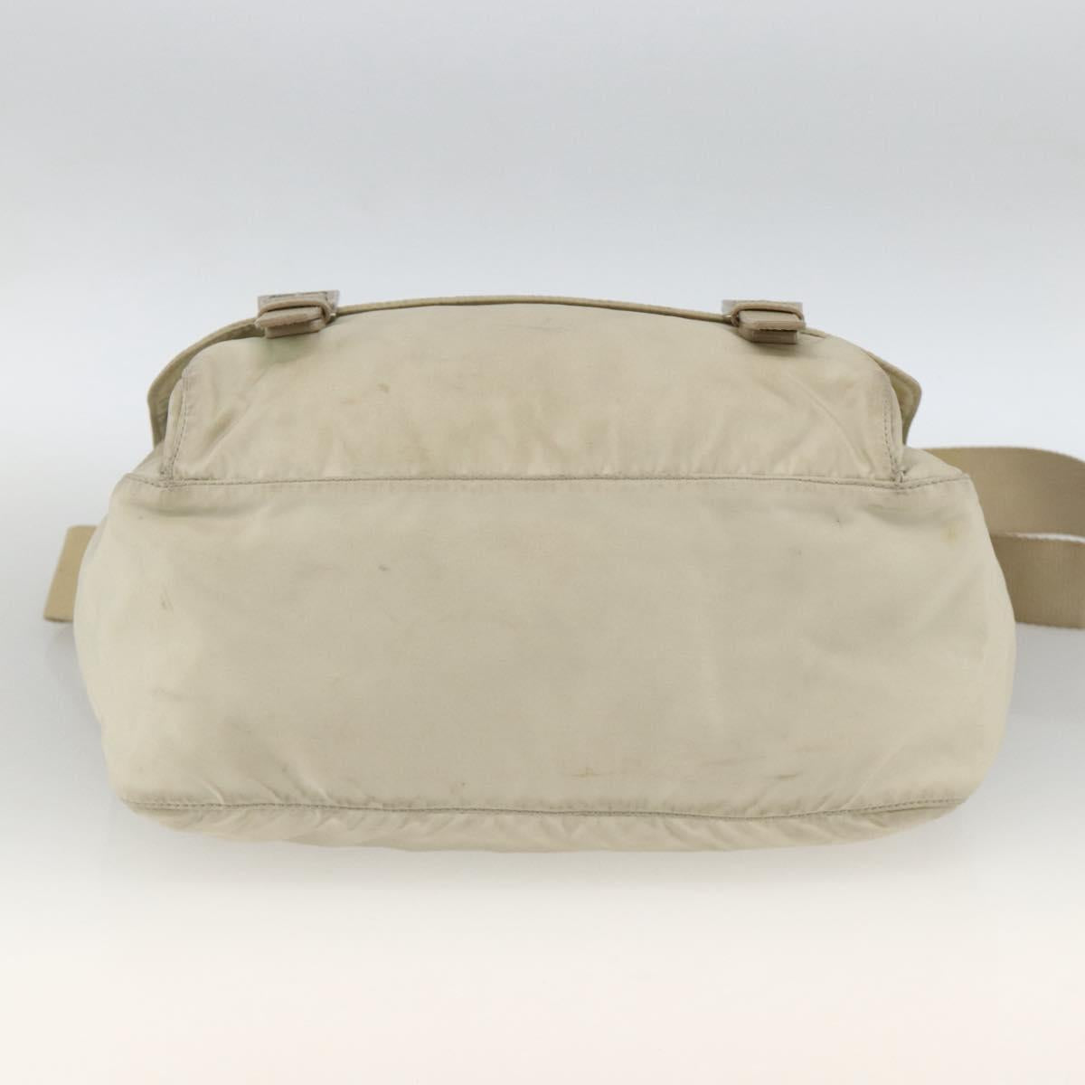 PRADA Shoulder Bag Nylon Beige Silver Auth AMZ363