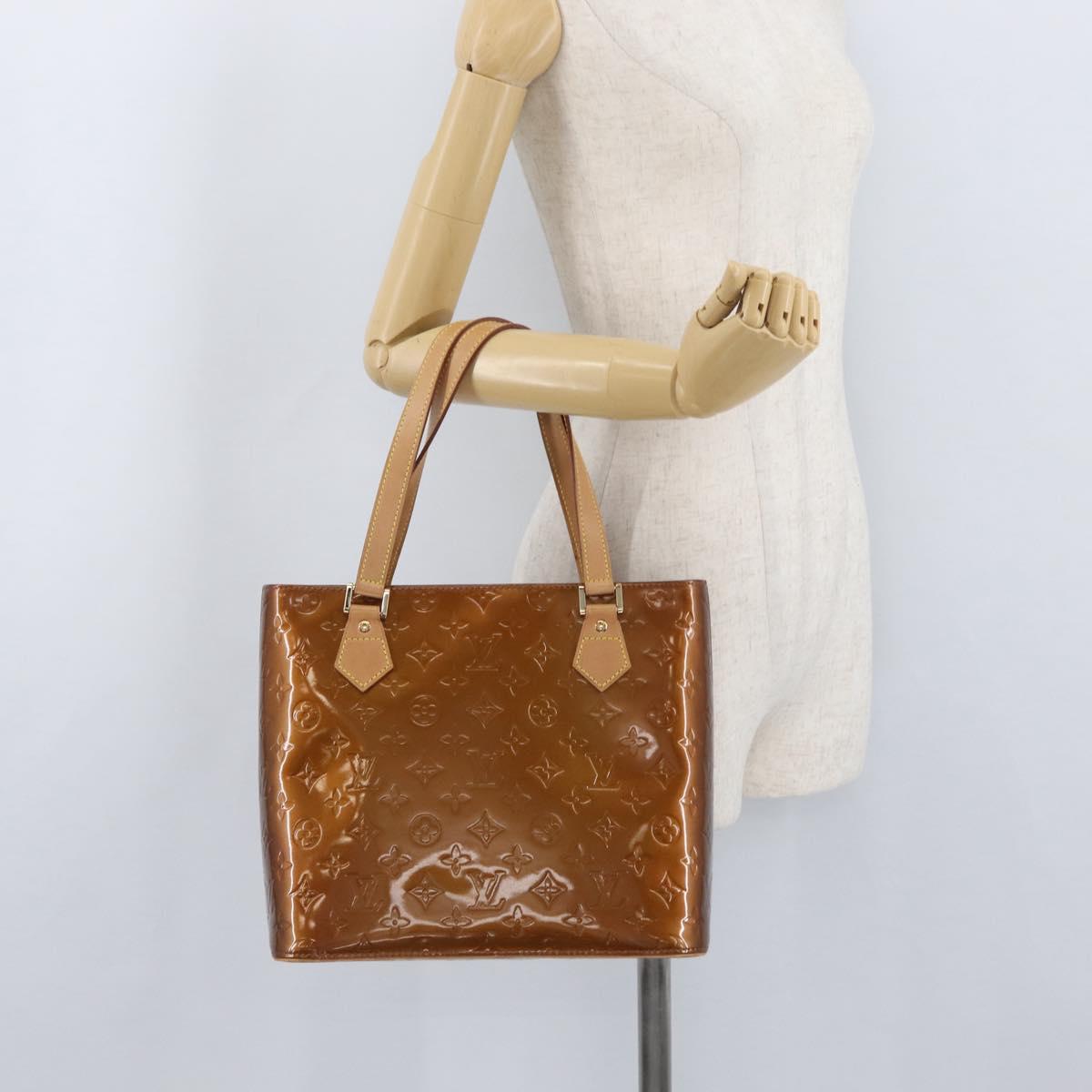 LOUIS VUITTON Monogram Vernis Houston Hand Bag Bronze M91122 LV Auth AMZ368