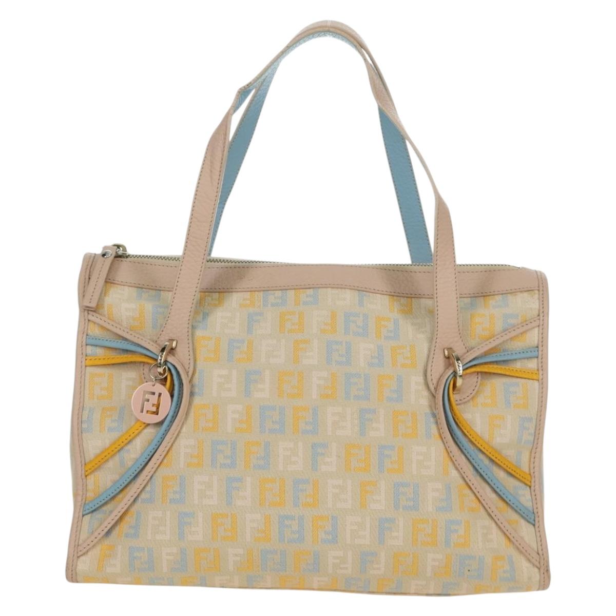 FENDI Zucchino Canvas Hand Bag Pink Gold Auth AMZ369A