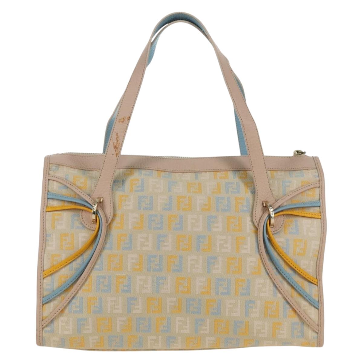 FENDI Zucchino Canvas Hand Bag Pink Gold Auth AMZ369A