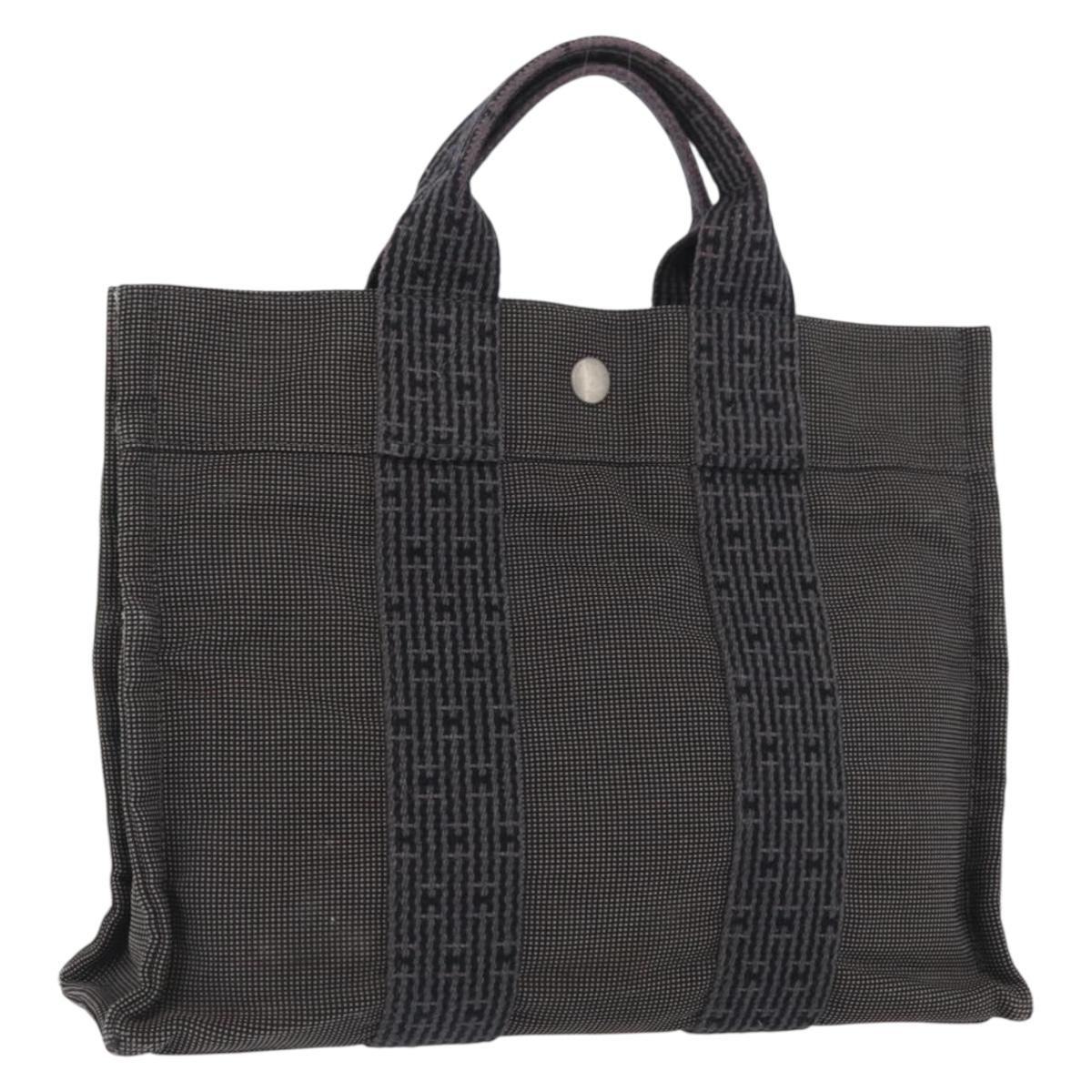 HERMES Her Line PM Hand Bag Canvas Gray Silver Auth AMZ370
