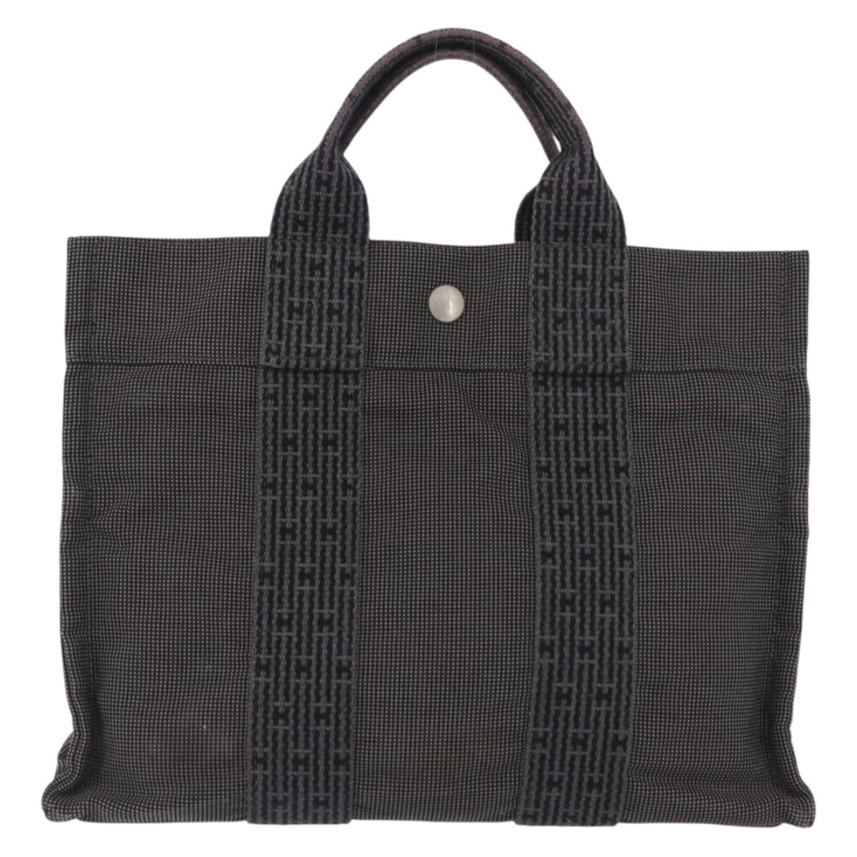 HERMES Her Line PM Hand Bag Canvas Gray Silver Auth AMZ370