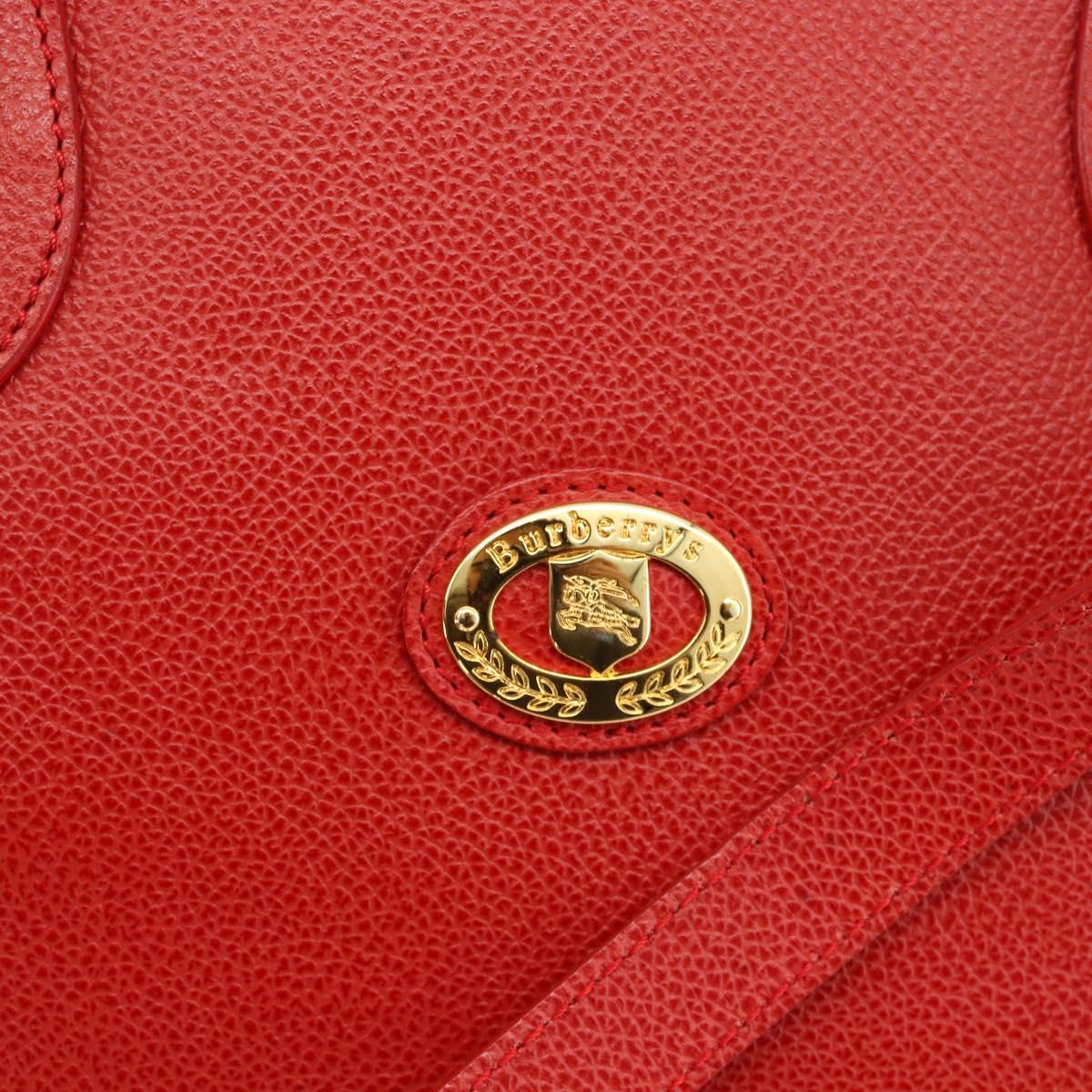 Burberrys Hand Bag Leather 2way Red Gold Auth AMZ371
