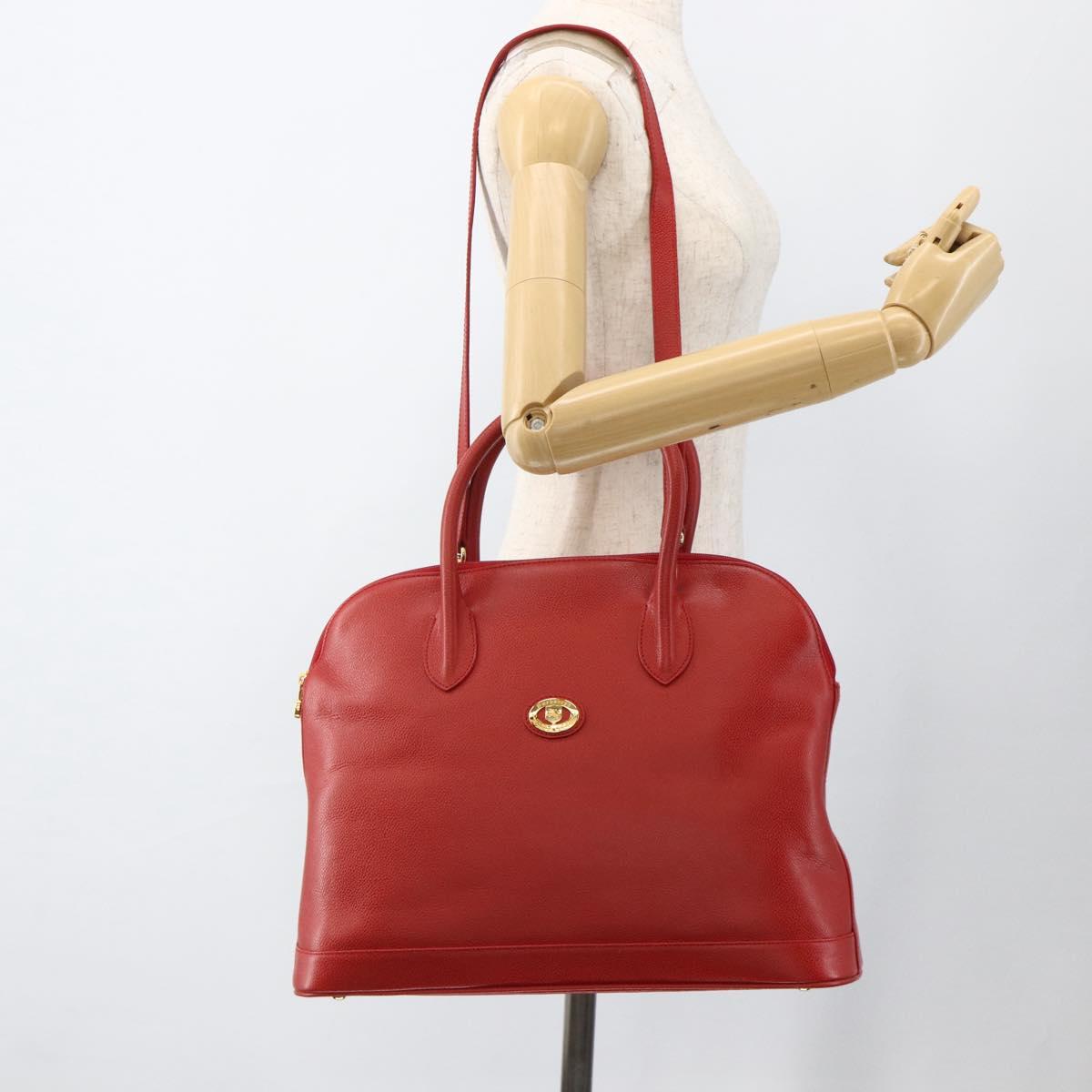 Burberrys Hand Bag Leather 2way Red Gold Auth AMZ371