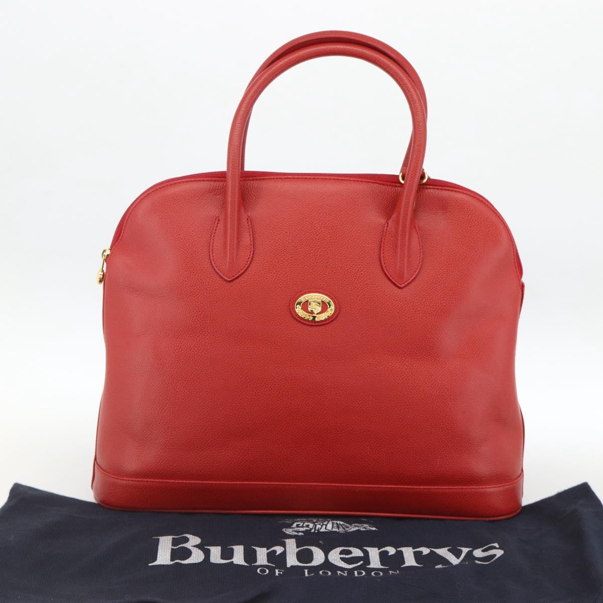 Burberrys Hand Bag Leather 2way Red Gold Auth AMZ371