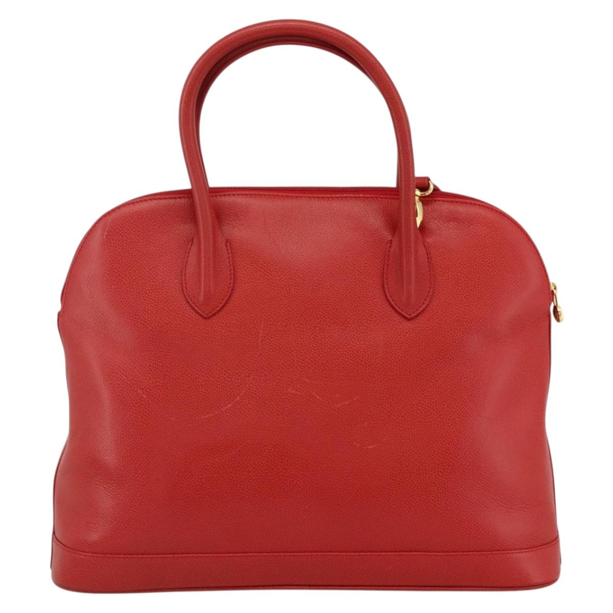 Burberrys Hand Bag Leather 2way Red Gold Auth AMZ371