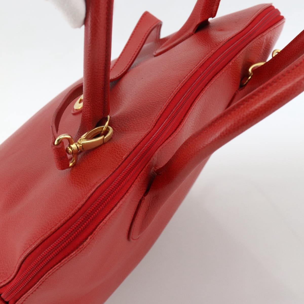 Burberrys Hand Bag Leather 2way Red Gold Auth AMZ371