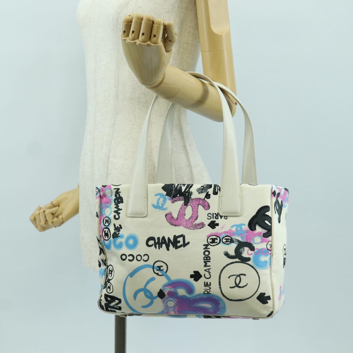 CHANEL New Travel line Hawaii Limited Bag Nylon White Silver CC Auth AMZ373V