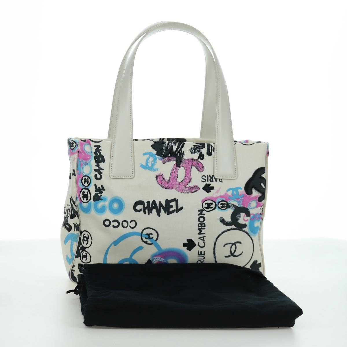 CHANEL New Travel line Hawaii Limited Bag Nylon White Silver CC Auth AMZ373V