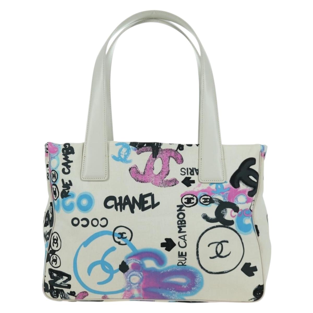 CHANEL New Travel line Hawaii Limited Bag Nylon White Silver CC Auth AMZ373V