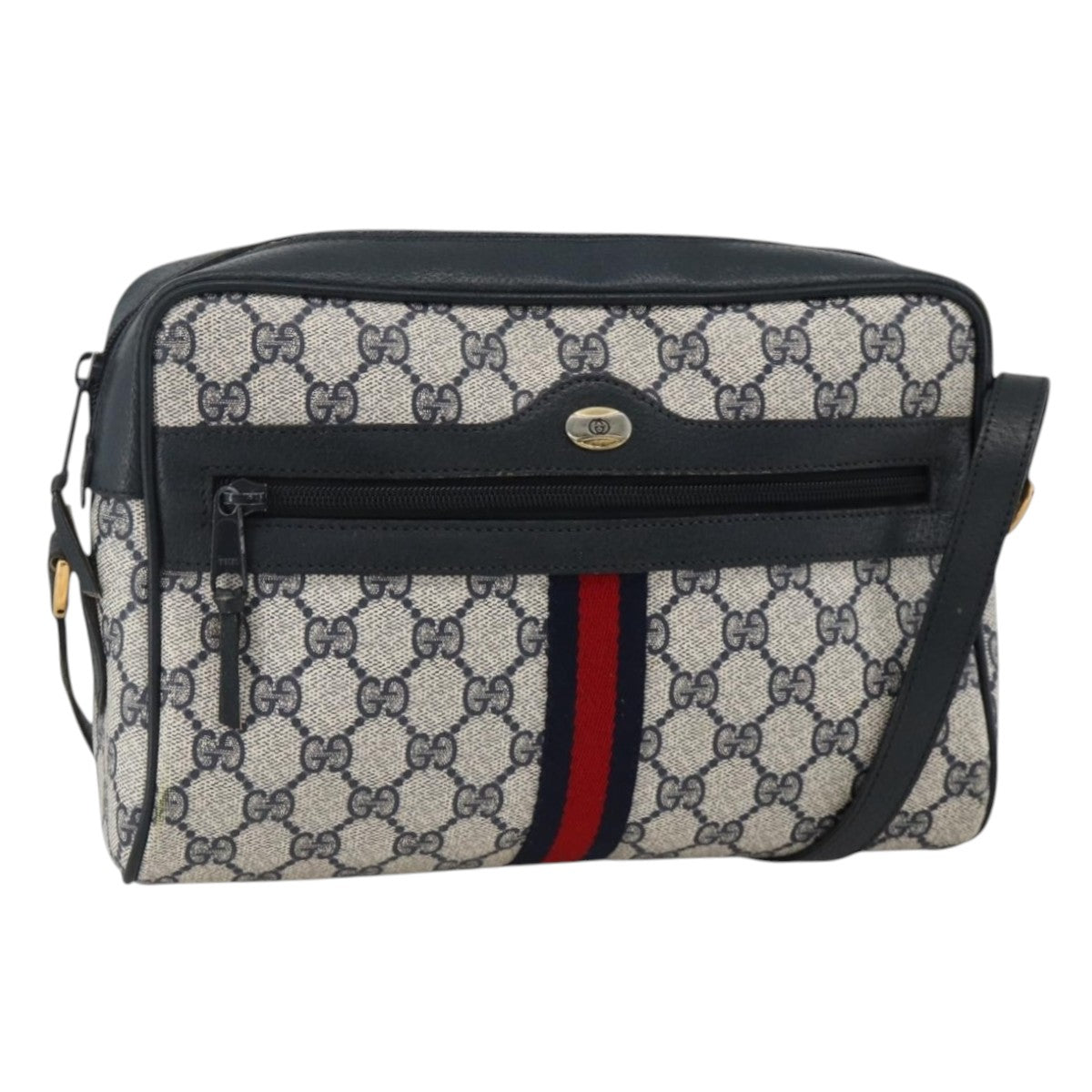 GUCCI GG Supreme Sherry Line Shoulder Bag PVC Navy Gold 24 02 005 Auth AMZ375