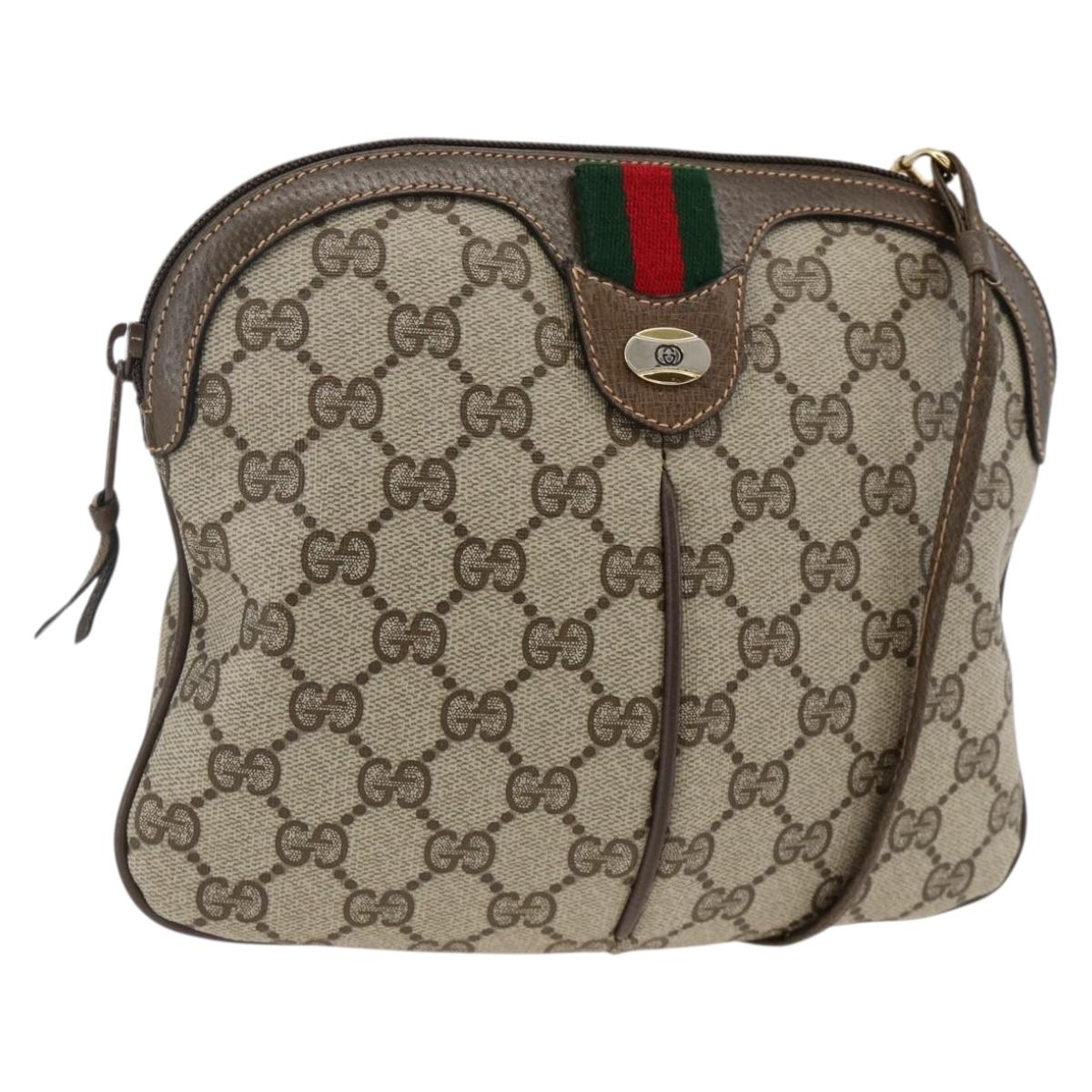 GUCCI GG Supreme Web Sherry Line Bag PVC Beige Gold 904 02 047 Auth AMZ376