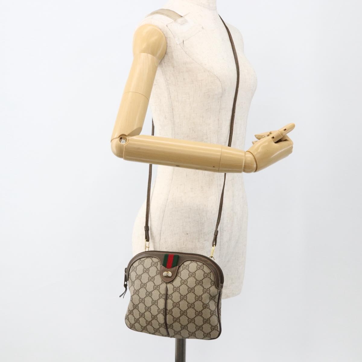 GUCCI GG Supreme Web Sherry Line Bag PVC Beige Gold 904 02 047 Auth AMZ376