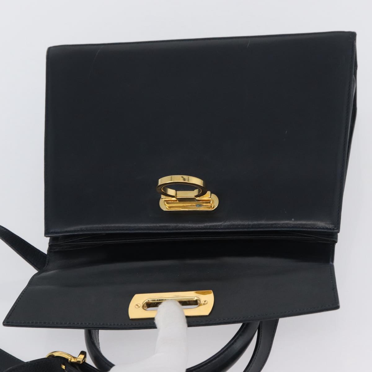 Salvatore Ferragamo Gancini Hand Bag Leather 2way Navy Gold Auth AMZ378