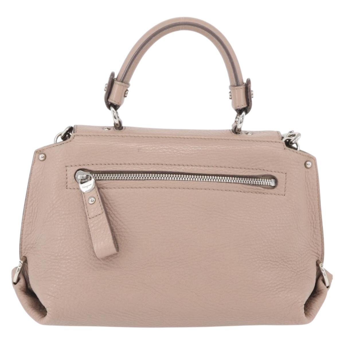 Salvatore Ferragamo Gancini Sofia Hand Bag Leather 2way Pink Silver Auth AMZ379A