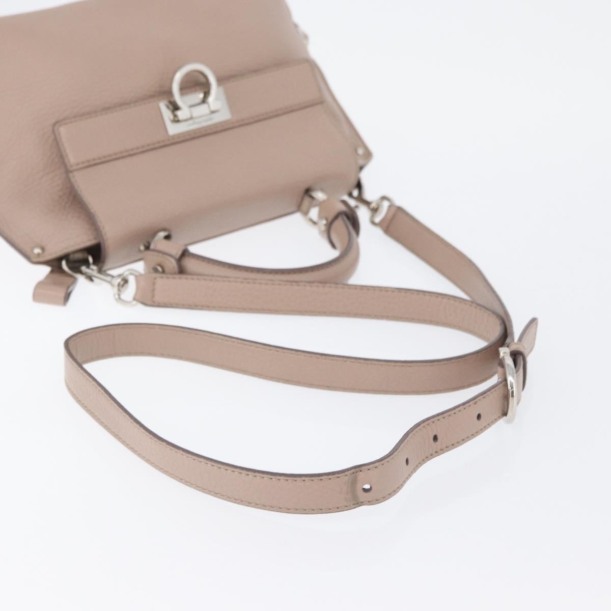 Salvatore Ferragamo Gancini Sofia Hand Bag Leather 2way Pink Silver Auth AMZ379A