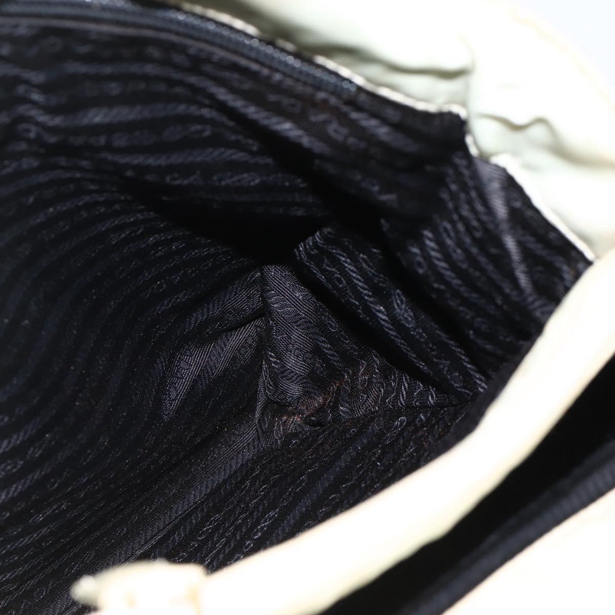 PRADA Tote Bag Nylon Beige Silver Auth AMZ381