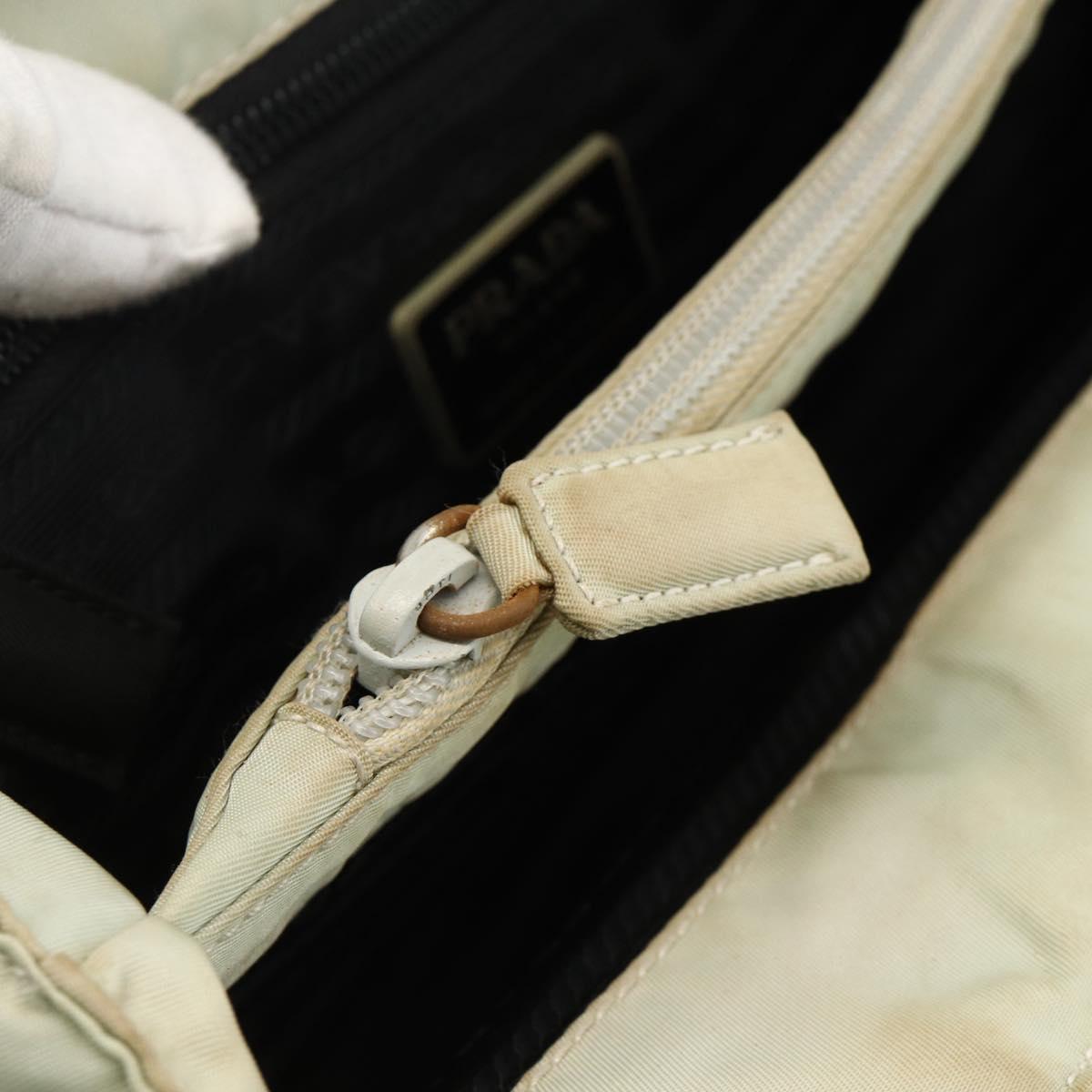 PRADA Tote Bag Nylon Beige Silver Auth AMZ381