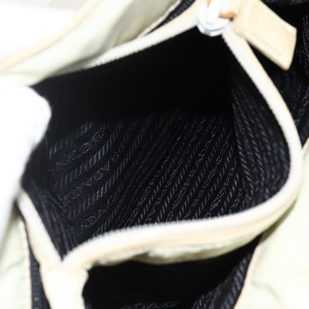 PRADA Tote Bag Nylon Beige Silver Auth AMZ381