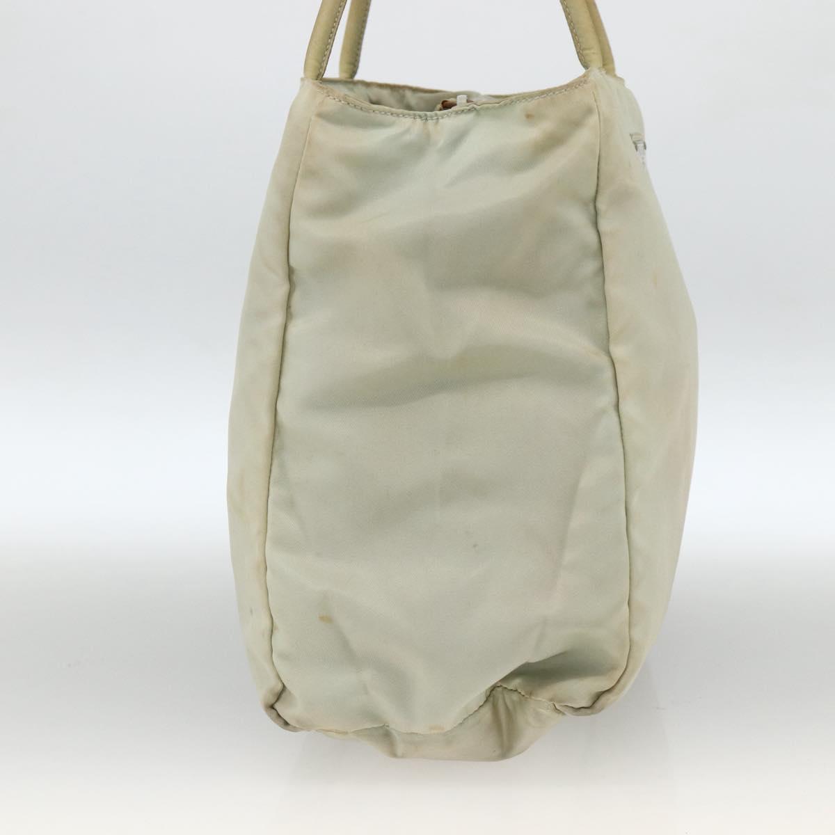 PRADA Tote Bag Nylon Beige Silver Auth AMZ381