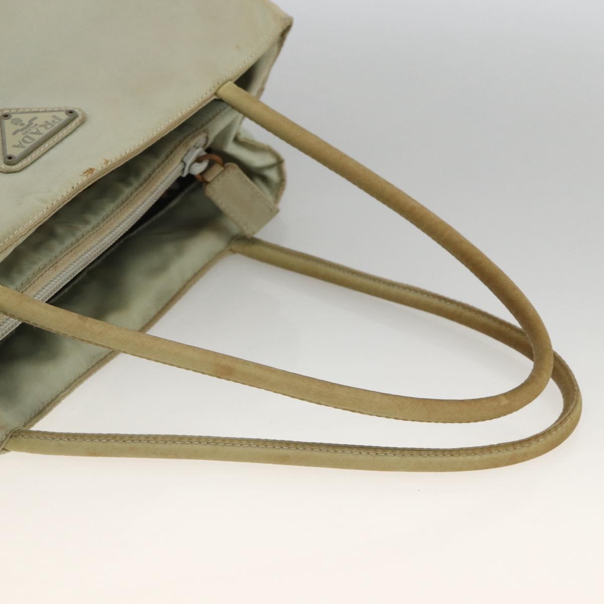 PRADA Tote Bag Nylon Beige Silver Auth AMZ381