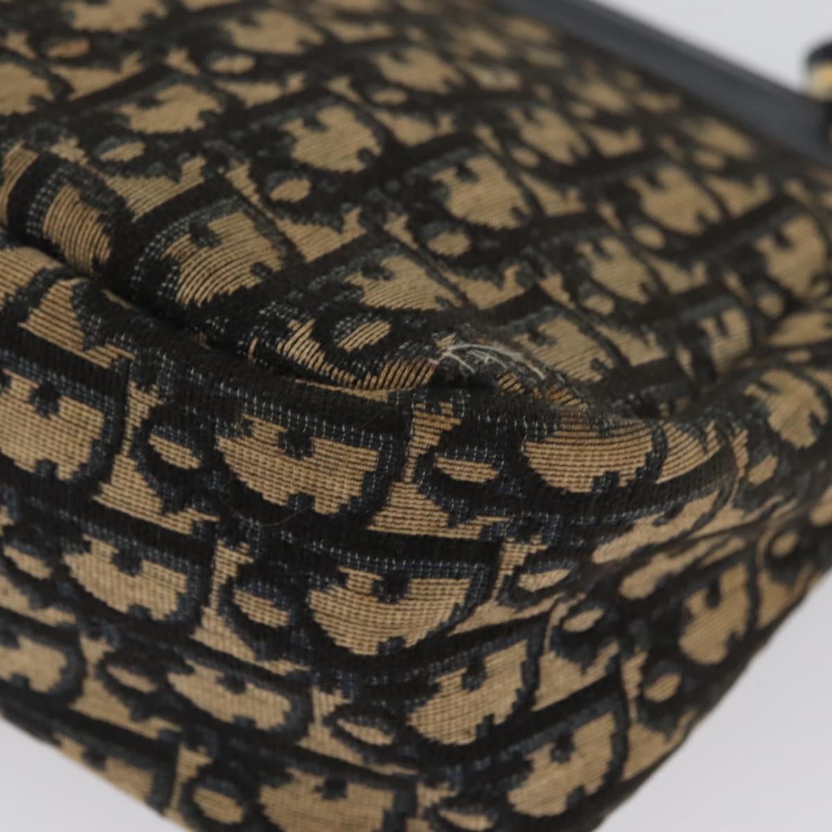 Christian Dior Trotter Canvas Shoulder Bag Navy Gold Auth AMZ388