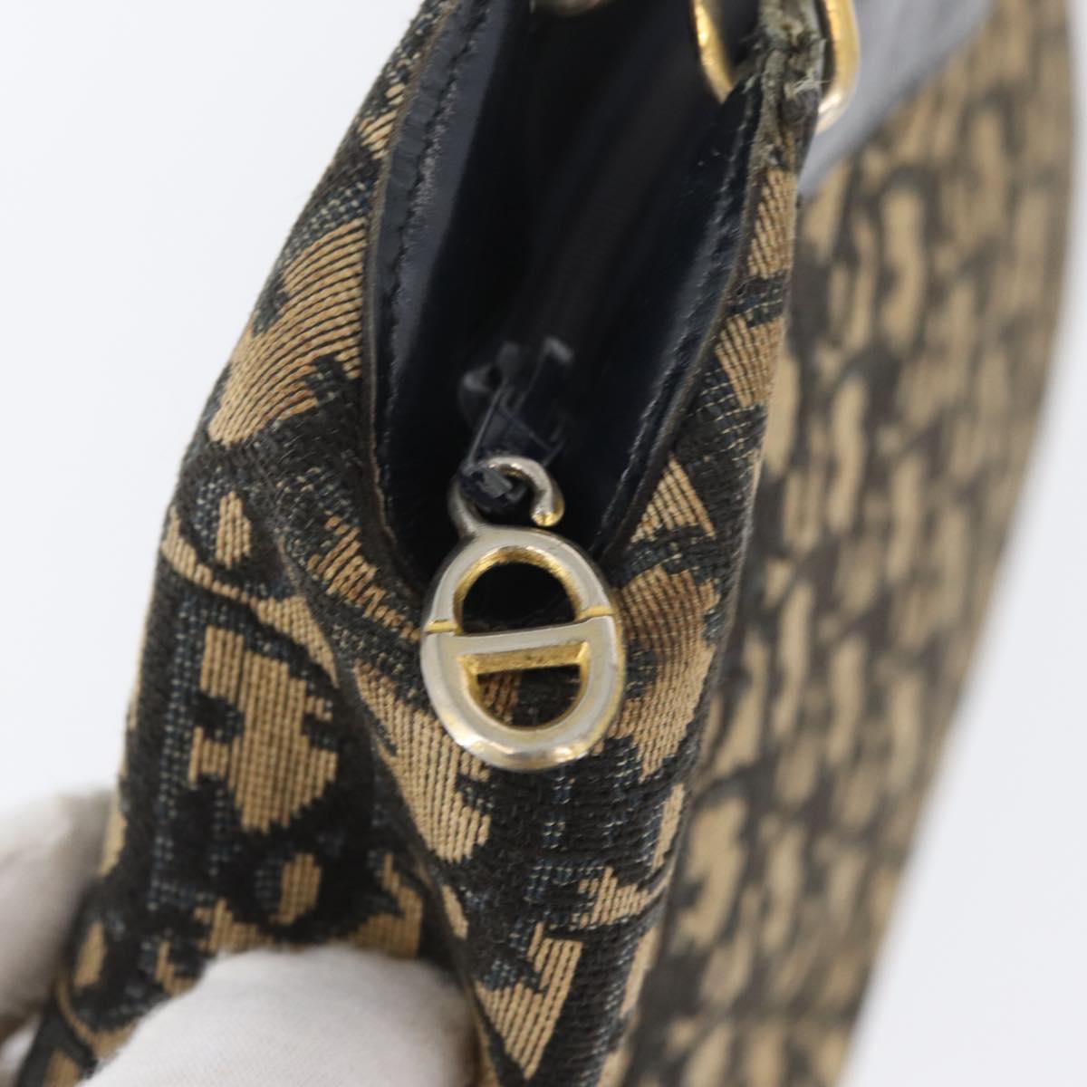 Christian Dior Trotter Canvas Shoulder Bag Navy Gold Auth AMZ388