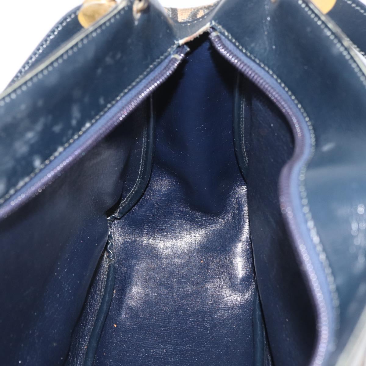 Christian Dior Trotter Canvas Shoulder Bag Navy Gold Auth AMZ388